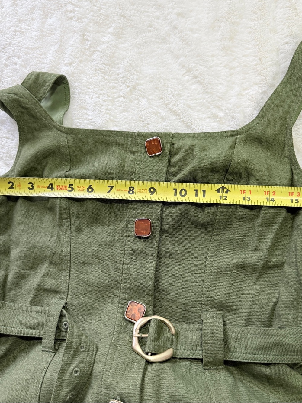 Taylor Olive Green Linen Midi Dress Belted Size 8 Coastal Resort Minimalist - Picture 12 of 14
